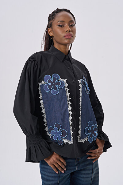 HANIQA Floral Patterned Denim Shirt