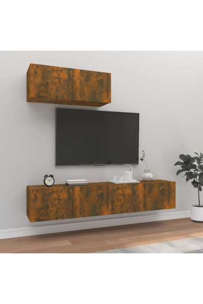 Concept Set dulap TV, 3 piese, stejar fumuriu, lemn prelucrat