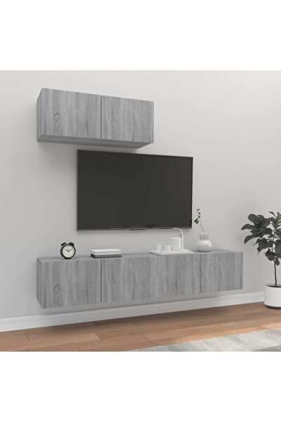 Concept Set dulap TV, 3 piese, gri sonoma, lemn prelucrat