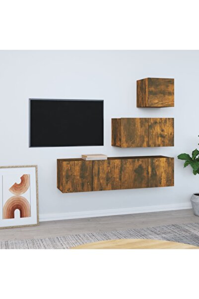 Concept Σετ ντουλαπιών τηλεόρασης, 4 τεμάχια, καπνιστή δρυς, επεξεργασμένο ξύλο