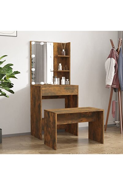 Concept Set măsuță de toaletă cu LED, stejar fumuriu, lemn prelucrat