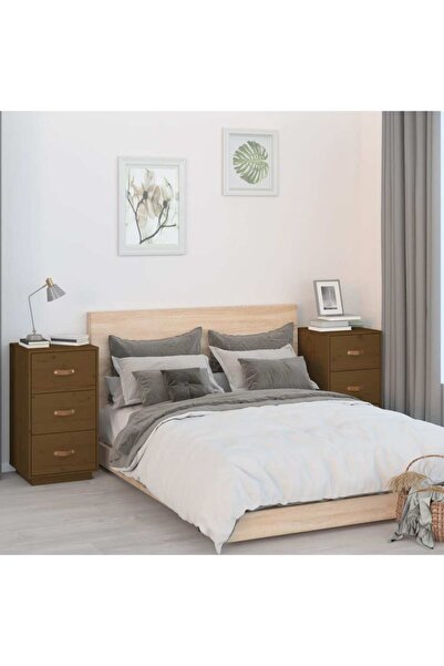 Concept Κομοδίνα, 2 τεμ., μελί καφέ, 40x40x75 cm, μασίφ ξύλο πεύκου