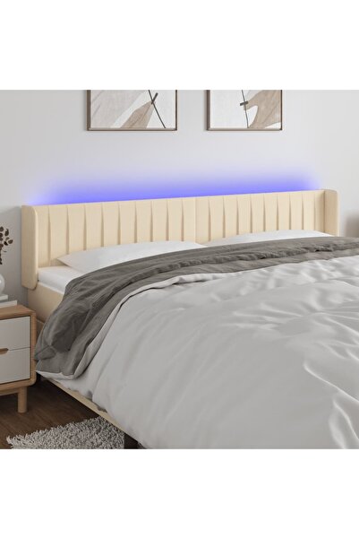 Concept Tăblie de pat cu LED, crem, 203x16x78/88 cm, textil