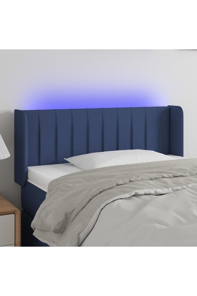 Concept Tăblie de pat cu LED, albastru, 103x16x78/88 cm, textil
