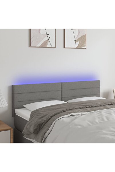 Concept Tăblie de pat cu LED, gri închis, 144x5x78/88 cm, textil