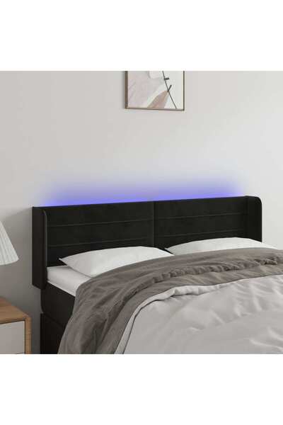 Concept Tăblie de pat cu LED, negru, 147x16x78/88 cm, catifea