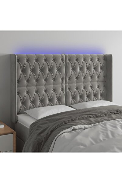 Concept Tăblie de pat cu LED, gri deschis, 163x16x118/128 cm, catifea