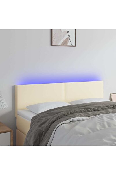 Concept Tăblie de pat cu LED, crem, 144x5x78/88 cm, piele ecologică