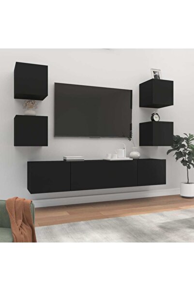 Concept Σετ ντουλαπιών τηλεόρασης, 6 τεμάχια, μαύρο, επεξεργασμένο ξύλο