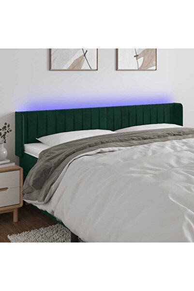 Concept Tăblie de pat cu LED, verde închis, 163x16x78/88 cm, catifea