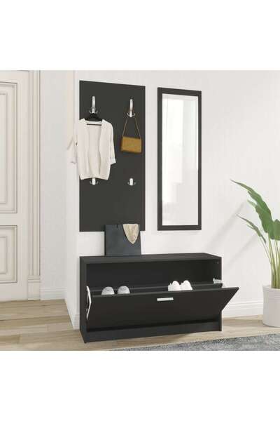 Concept Σετ παπουτσοθήκης 3 σε 1, μαύρο, επεξεργασμένο ξύλο