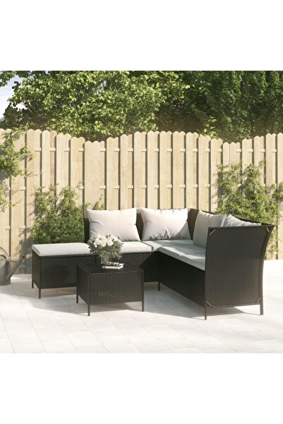 Concept Set mobilier relaxare grădină 4 piese cu perne poliratan negru