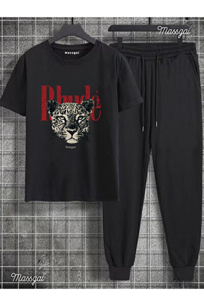 Massgai Unisex Leopard Print Oversized 100% Cotton Top and Bottom Set 2-Piece...