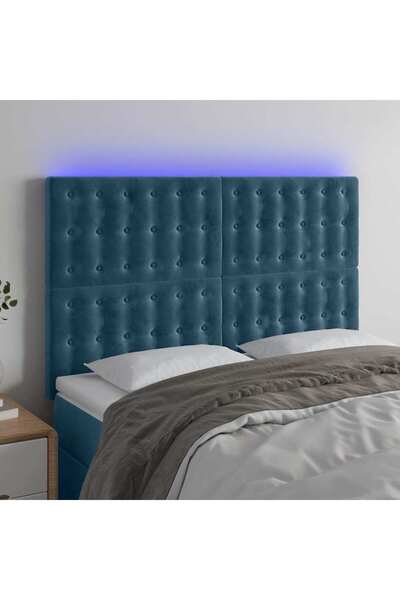 Concept Tăblie de pat cu LED, albastru închis, 144x5x118/128cm, catifea