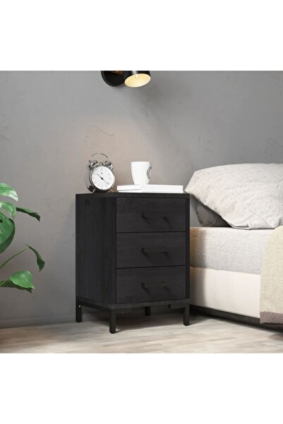 Concept Noptieră, negru, 36x30x54 cm, lemn de pin masiv reciclat