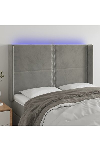 Concept Tăblie de pat cu LED, gri deschis, 147x16x118/128 cm, catifea