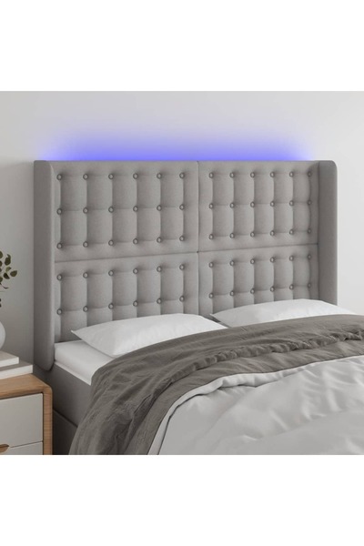 Concept Tăblie de pat cu LED, gri deschis, 147x16x118/128 cm, textil