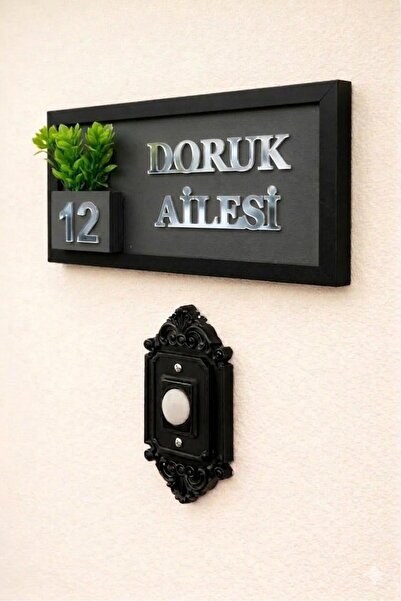 SHELİFE Kişiye Özel Ahşap Kapı İsimliği Çiçekli Silver – 10x20 cm MDF Dekorat...