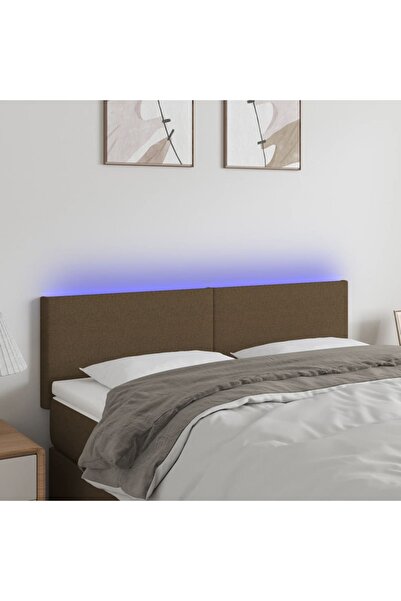 Concept Tăblie de pat cu LED, maro închis, 144x5x78/88 cm, textil