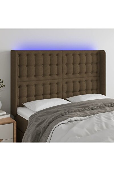 Concept Tăblie de pat cu LED, maro închis, 147x16x118/128 cm, textil