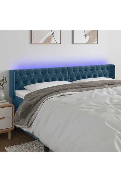 Concept Tăblie de pat cu LED, albastru închis, 183x16x78/88 cm, catifea