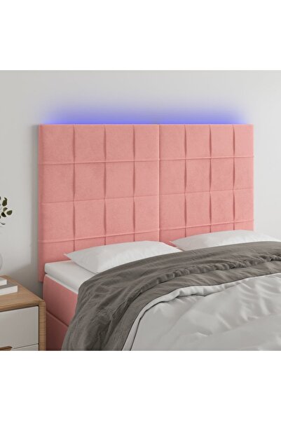 Concept Tăblie de pat cu LED, roz, 144x5x118/128 cm, catifea