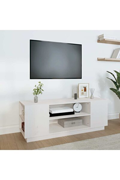 Concept Comodă TV, alb, 110x35x40,5 cm, lemn masiv de pin