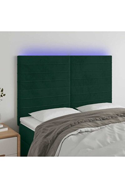 Concept Tăblie de pat cu LED, verde închis, 144x5x118/128 cm, catifea