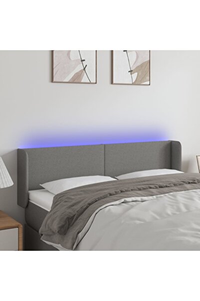 Concept Tăblie de pat cu LED, gri închis, 147x16x78/88 cm, textil