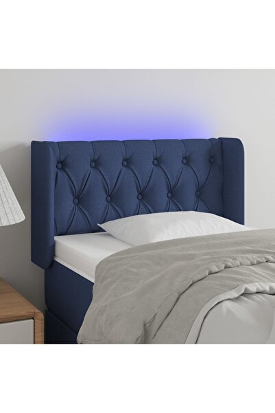 Concept Tăblie de pat cu LED, albastru, 83x16x78/88 cm, textil