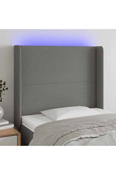 Concept Tăblie de pat cu LED, gri închis, 83x16x118/128 cm, textil