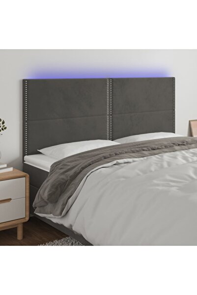 Concept Tăblie de pat cu LED, gri închis, 180x5x118/128 cm, catifea