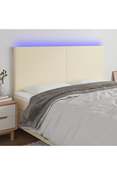 Concept Tăblie de pat cu LED, crem, 200x5x118/128 cm, piele ecologică