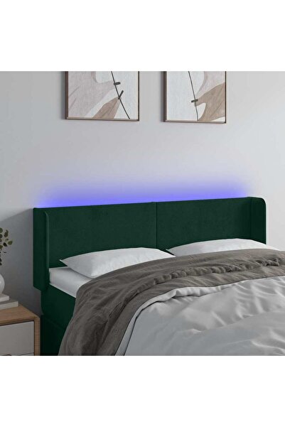 Concept Tăblie de pat cu LED, verde închis, 147x16x78/88 cm, catifea