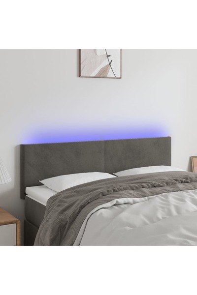 Concept Tăblie de pat cu LED, gri închis, 144x5x78/88 cm, catifea