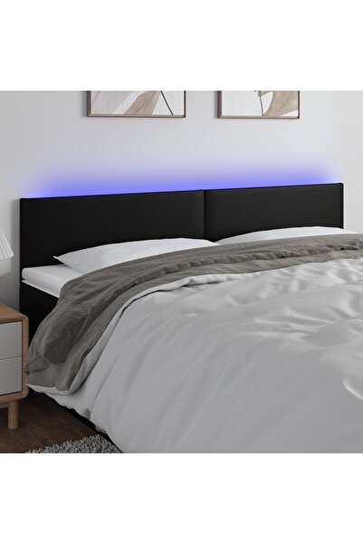 Concept Tăblie de pat cu LED, negru, 200x5x78/88 cm, piele ecologică