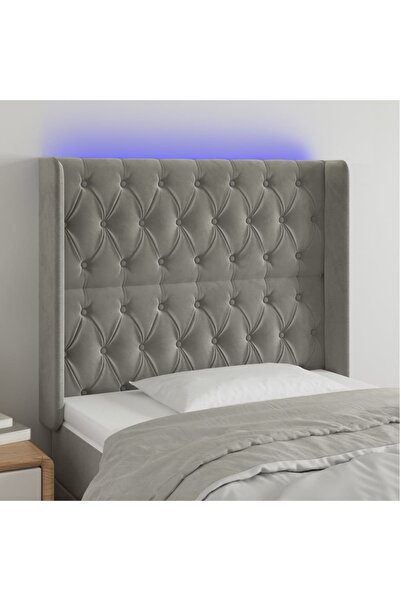 Concept Tăblie de pat cu LED, gri deschis, 93x16x118/128 cm, catifea