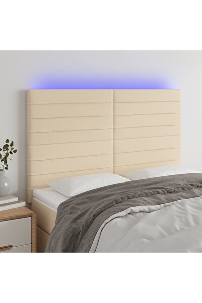 Concept Tăblie de pat cu LED, crem, 144x5x118/128 cm, textil