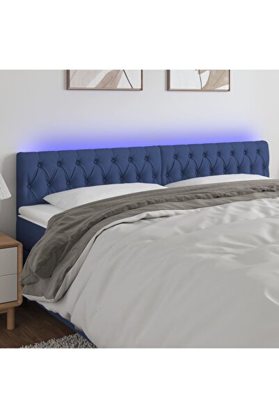 Concept Tăblie de pat cu LED, albastru, 200x7x78/88 cm, textil