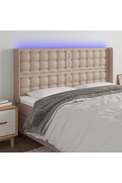 Concept Tăblie de pat cu LED, cappuccino, 183x16x118/128 cm, piele