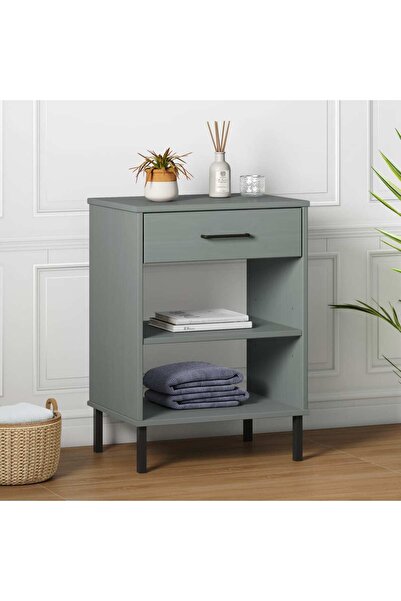 Concept Dulap consolă cu picioare metalice „OSLO”, gri, lemn masiv pin