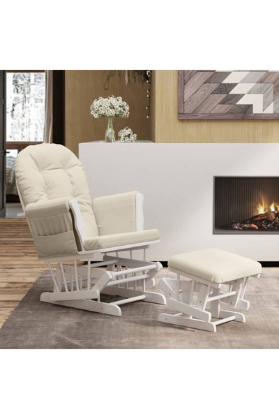 Concept Scaun glisant cu taburet, alb crem, material textil