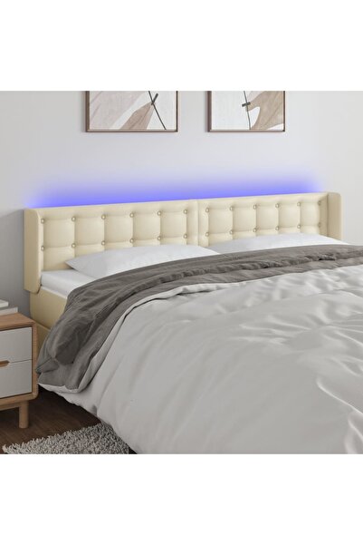 Concept Tăblie de pat cu LED, crem, 163x16x78/88 cm, piele ecologică