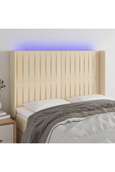 Concept Tăblie de pat cu LED, crem, 147x16x118/128 cm, textil