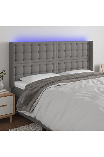 Concept Tăblie de pat cu LED, gri închis, 203x16x118/128 cm, textil