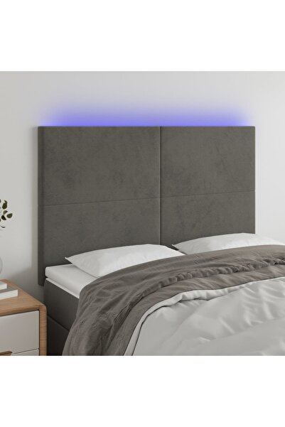 Concept Tăblie de pat cu LED, gri închis, 144x5x118/128 cm, catifea