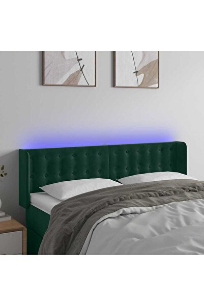 Concept Tăblie de pat cu LED, verde închis, 147x16x78/88 cm, catifea