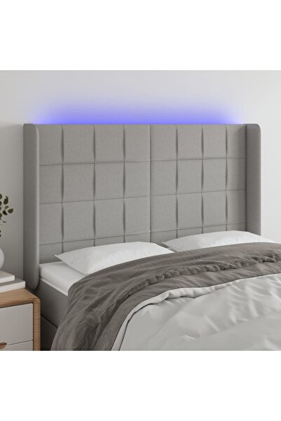 Concept Tăblie de pat cu LED, gri deschis, 147x16x118/128 cm, textil