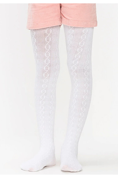 Penti Красиви момичешки чорапогащи "Карина", Памук- плетен принт, бели