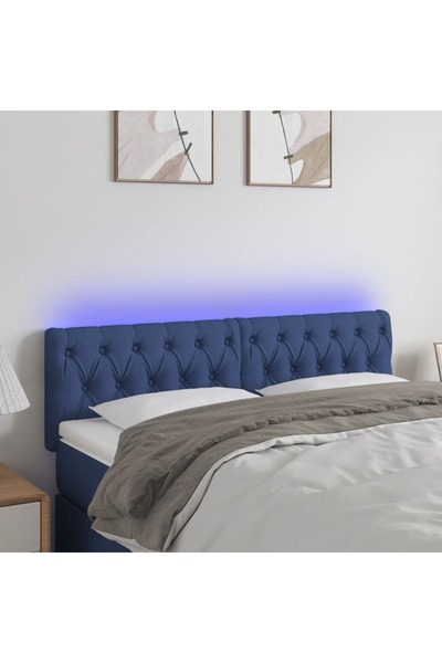 Concept Tăblie de pat cu LED, albastru, 144x7x78/88 cm, textil